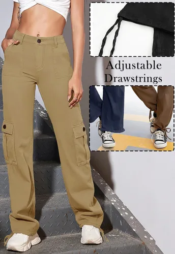 Vista 2 de Women Cargo Pants Stretchy Chino Pants for Women High Waisted Jeans with 6 Pockets