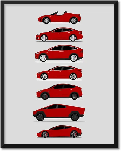 Vista 15 de Custom Car Posters Póster hecho a mano compatible con Tesla Generations e impresión de Roadster, Model S, Model X, Model 3, Model Y, Cyber Truck