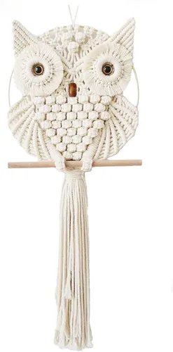 Vista 10 de Achart Colgante de Pared de Macramé de Búho - Tapiz Bohemio Tejido a Mano - Decoración de Pared de Macramé - Decoración de Búho para Dormitorio
