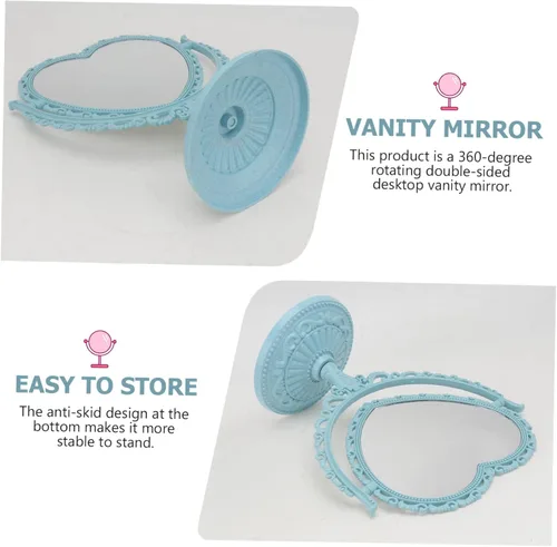 Vista 3 de Lurrose - Espejo estético de tocador con forma de corazón, espejo de maquillaje de doble cara con espejo de mesa de 360 grados con soporte