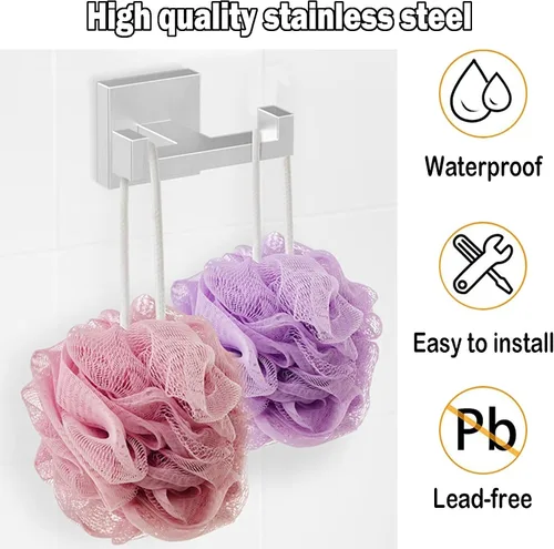 Vista 3 de BOZWELL Ganchos dobles para toallas para baño, montaje en pared de níquel castrado, estilo cuadrado simple y moderno, gancho para bata y abrigo