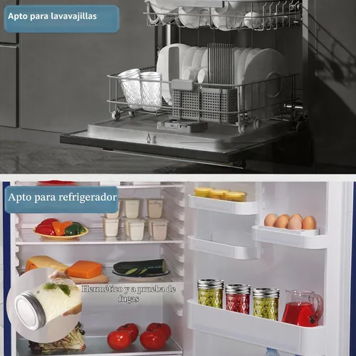 Vista 5 de Mason Jars - Tarros de boca regular de 8 onzas, paquete de 4 tarros de vidrio de grado alimenticio con tapas herméticas, tarros reutilizables sin