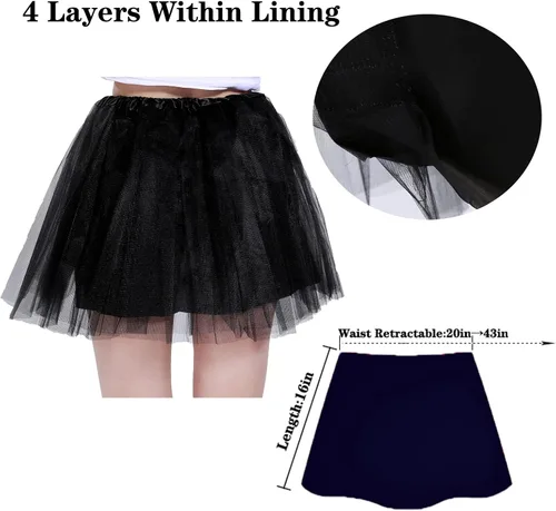 Vista 2 de XINXIYAN Faldas tutú para mujeres y niñas adultas, 4 capas, disfraz de fiesta, accesorios de Halloween, faldas tutú, vestidos