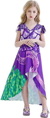 Vista 2 de AmzBarley Disfraz de Mal para niñas, fiesta de Halloween, cosplay, disfraz, juego de rol de dragón, vestido de manga con aleteo para niños de 3 a 10
