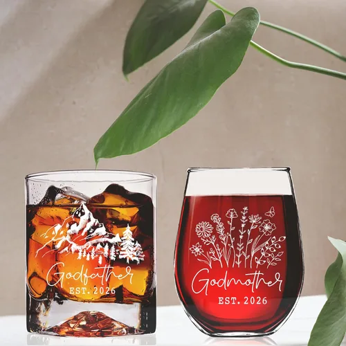 Vista 3 de Est 2026 - Juego de regalo de whisky de montaña y copa de vino de 15 onzas, anuncio de embarazo, Día de la Madre y del Padre, regalos de San