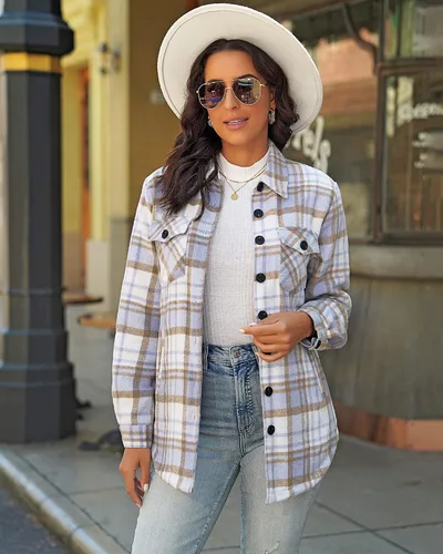 Vista 5 de GRAPENT Chaqueta acolchada con botones a cuadros de gran tamaño para mujer