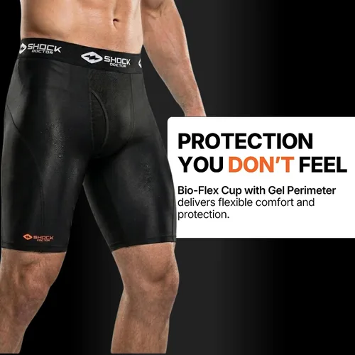 Vista 4 de Shock Doctor Compression Shorts with Protective Bio-Flex Cup, Moisture Wicking Vented Protection - Adult