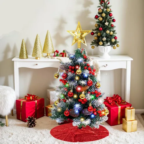 Vista 17 de DUOBAO Falda de Árbol Rosa de Navidad Brillante Faldas de Navidad Halloween Mini 24 Pulgadas Adorno, Elegante Decoración para Hogar Exterior e
