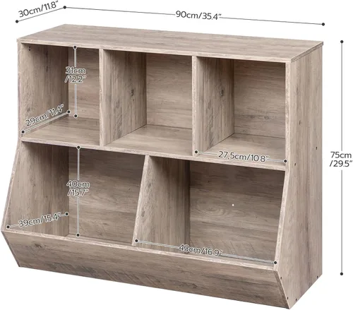 Vista 3 de HOOBRO Estantería para niños, estantería con cabecera, cubo de almacenamiento de juguetes, estantería para juguetes de niños, gabinete