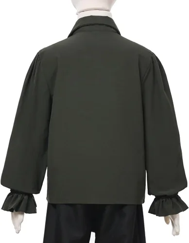 Vista 4 de GRACEART Camisa de pirata medieval para niños, camisa renacentista con volantes, jacobita escocés, Ghillie, color blanco, 2T a 16 años