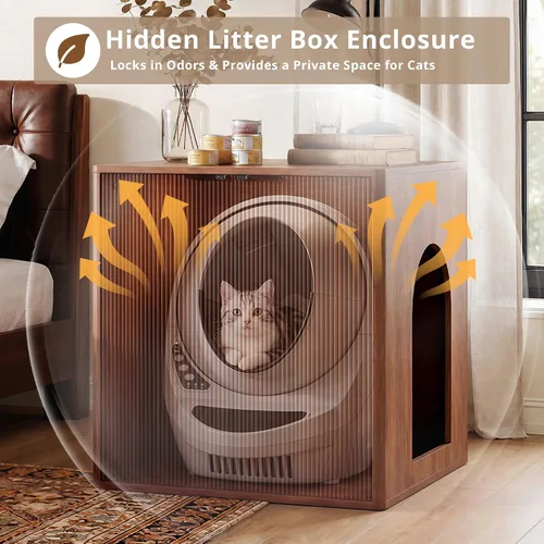 Vista 5 de IRONCK 33.4" Tall Cat Litter Box Enclosure for Automatic Boxes. Walnut