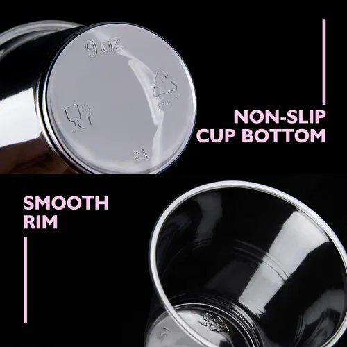 Vista 3 de Vasos de plástico transparente de 9 onzas [100 unidades] - Vasos desechables de plástico para beber, vasos de fiesta de PET libres de BPA para café