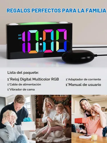 Vista 7 de Vibrating Alarm Clock for Heavy Sleepers with Bed Shaker, 3 Wake-Up Modes 110dB Loud Alarm for Hearing Impaired, 7.5-Inch RGB Display, 7 Color 8