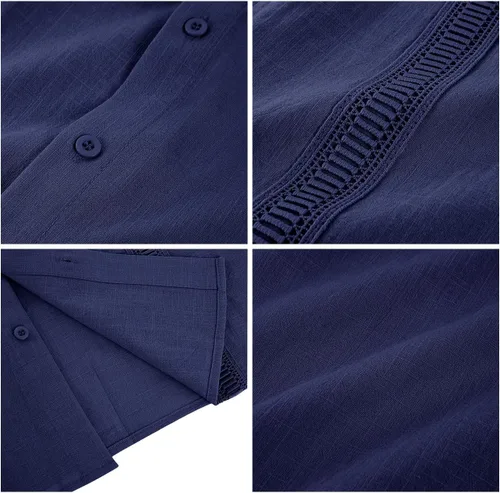 Vista 5 de Hestenve Guayabera - Camisas casuales de lino y algodón con botones de manga corta para hombre, camisa hawaiana cubana de verano, playa, trabajo