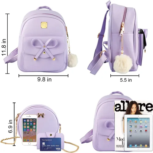 Vista 8 de ZGWJ Mini mochila de cuero con moño, mochila pequeña, linda mochila casual de viaje para niñas y mujeres, M, Mochilas tipo mochila