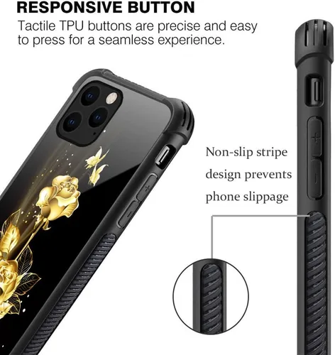 Vista 3 de Funda compatible con iPhone 12 Mini, fundas para niñas y mujeres, mariposa dorada, flor de rosa Flor de rosa de mariposa dorada