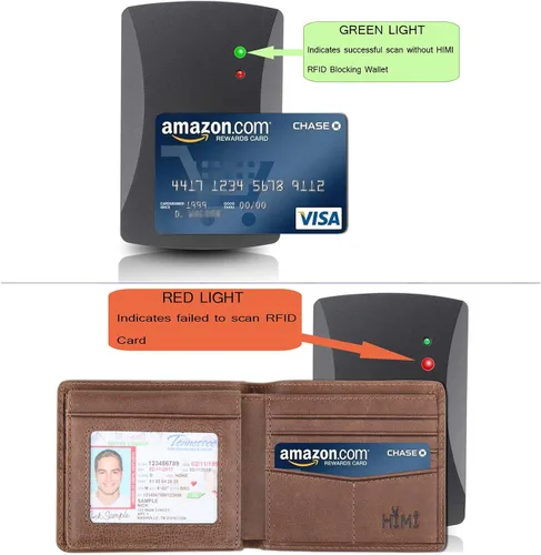 Vista 5 de Cartera de piel auténtica para hombre con bloqueo RFID billetera elegante con 2 ventanas de identificación