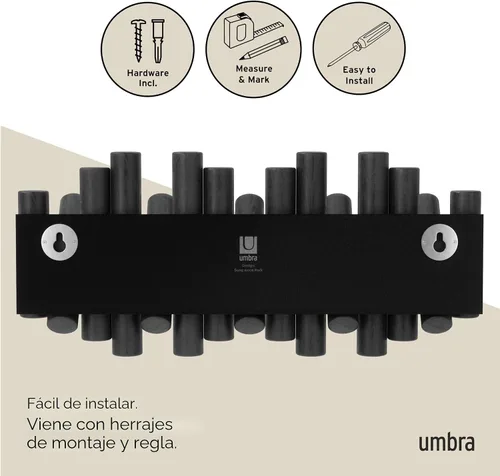 Vista 6 de Umbra Picket - Gancho en riel para entradas, 15 pulgadas de ancho x 6.5 pulgadas de alto x 1.75 pulgadas de profundidad, negro