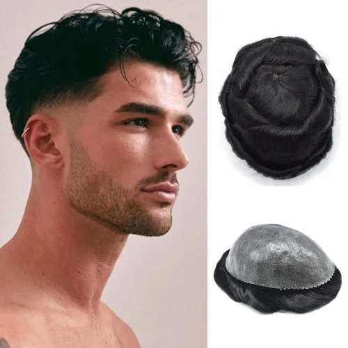 Vista 84 de Extensiones de pelo y tupés para hombre, sistema de cabello humano de poliéster completo para hombre, postizo de repuesto para hombre, protesis