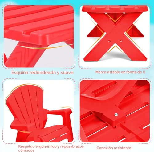Vista 3 de Costzon Juego de mesa y silla para niños, mesa de actividades al aire libre y sillas Adirondack para picnic, jardín, patio, patio trasero y playa