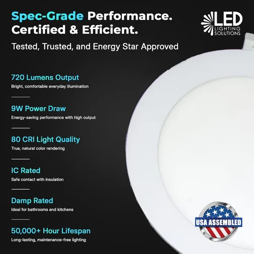 Vista 7 de LED & Lighting Solutions Luces empotrables regulables ultra delgadas de 4 pulgadas, 9W 720 lúmenes, CCT seleccionable 2700K-6000K, luz de techo de 4