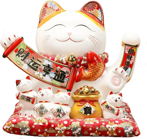 Vista 12 de Lucky Figurines - Estatua de brazo agitado de gato, gato chino de la fortuna, gato japonés de buena suerte para el hogar, oficina, tienda, brazo