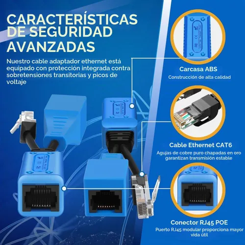 Vista 6 de Adaptador del combinador del divisor Ethernet del PoE de TNP, par 2 a 1
