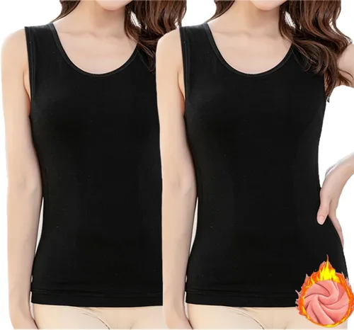 Vista 11 de Ropa interior de algodón con forro polar térmico para mujer, camiseta sin mangas, chaleco de capa base cálida