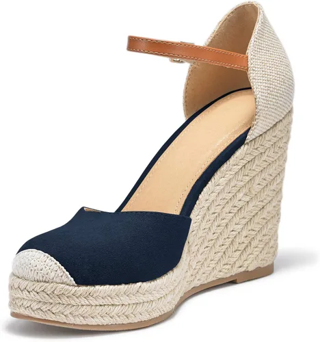 Vista 5 de FISACE - Alpargatas de verano para mujer, sandalias de plataforma, con hebilla en el tobillo y puntera cerrada