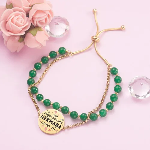 Vista 6 de LParkin Pulsera Mujer Hermana Acero Inoxidable Regalo Cumpleaños Hermana Pulsera a la Mejor Hermana Ajustable