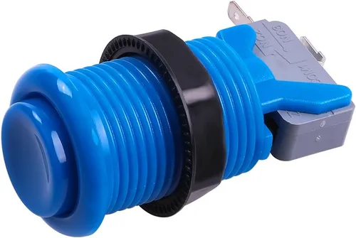 Vista 4 de Botón de 6 piezas HAPP tipo arcade estándar con microinterruptor para videojuegos Mame/Jamma/Arcade - Botones Arcade de 1.181 in (azul)