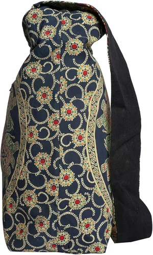Vista 4 de Stylo Culture Mandala Sling Bag Para Mujeres Niñas Bolso Tradicional Bohemia Jhola Bolsa Universitaria Verde Oscuro y Naranja Elefante Impreso Bolso