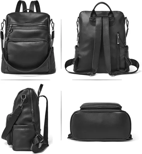 Vista 76 de OPAGE - Mochila de cuero para mujer, con borla de moda, bolso de hombro, mochila grande, bolsa de viaje, gris, L