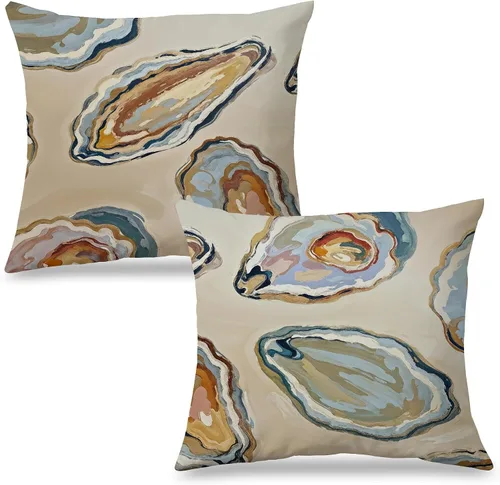 Vista 23 de Fundas de almohada costeras de langosta, fundas de almohada náuticas de langosta roja de Nueva Inglaterra con rayas azules y blancas para casa