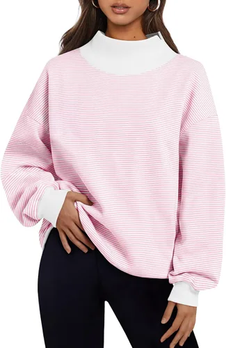 Vista 38 de Trendy Queen Sudaderas de cuello alto para mujer, de gran tamaño, trajes de Albaricoque