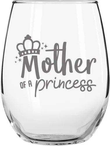 Vista 4 de Mother of A Princess Daughter of A Queen - Juego de 2 copas de vino sin tallo (15 onzas), copas de vino para mamá de hija, idea de regalos a juego