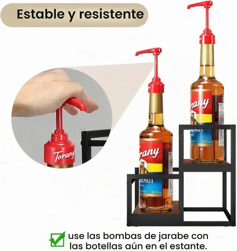 Vista 3 de THYGIFTREE - Estante para jarabe de café de 2 niveles Marrón de 2 niveles