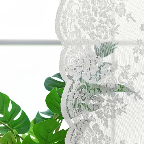 Vista 3 de Kotile Cortinas de encaje marfil para ventana, diseño floral rústico de 26 Blanco