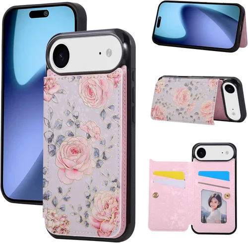 Vista 80 de UEEBAI Funda tipo cartera para iPhone 13 con tarjeteros, piel sintética, diseño floral, función atril, bloqueo RFID, doble cierre magnético, funda
