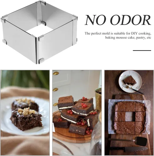 Vista 8 de Molde cuadrado para galletas, anillo de mousse cuadrado, molde de mousse para hornear, acero inoxidable, anillo de postre, molde de pastelería