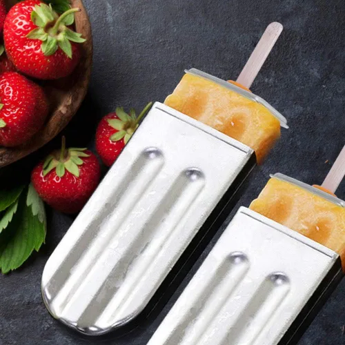 Vista 3 de Molde de paletas de acero inoxidable, moldes para paletas de hielo con estante, 55 palitos de bambú, cepillo de limpieza, 10 bolsas de burbujas (A)
