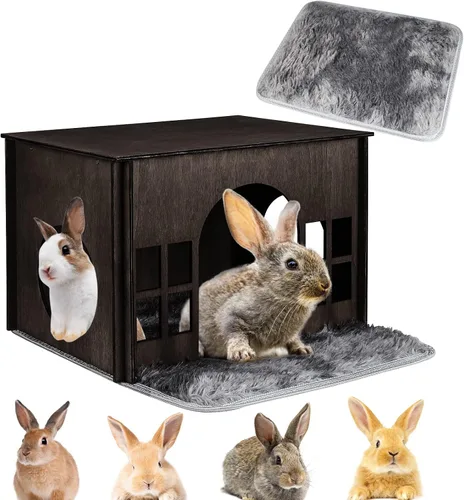 Vista 10 de Casa Grande para Conejos con Escalera, Castillo de Madera para Conejos Escondite de Conejos, Cabaña Escondite para Chinchillas y Conejillos