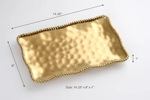 Vista 2 de Pampa Bay Bandeja mediana de porcelana chapada en titanio, 14.3 x 8 pulgadas, tono dorado mate, horno, congelador, apto para lavavajillas