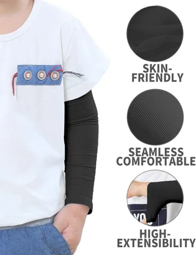 Vista 2 de Mangas de brazo para niños pequeños, protección solar UV, 2 pares de mangas refrescantes para cubrir los brazos, Negro