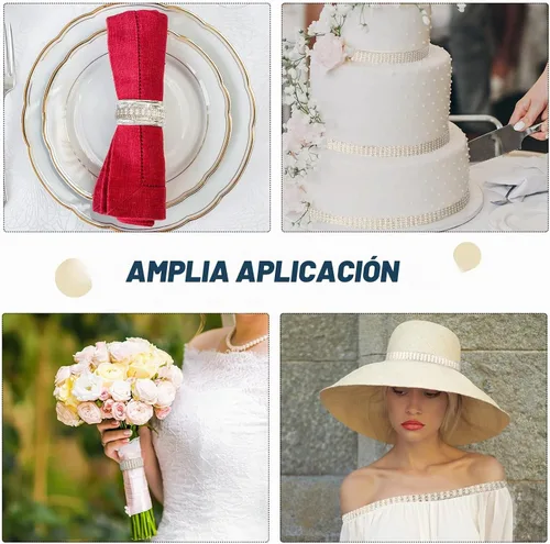 Vista 5 de Outus 3 rollos de cinta autoadhesiva de perlas con diamantes de imitación