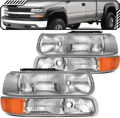 Vista 2 de EPIC LIGHTING OE Spec - Faros halógenos de repuesto compatibles con Chevrolet 99-02 SILVERADO, combo de 4 piezas Combo 4 piezas
