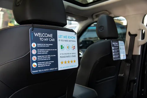 Vista 2 de NIVRANA Paquete de 2 letreros de coche Rideshare - Mejores relaciones con los clientes, calificaciones más altas y más consejos con letrero