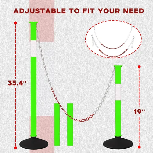 Vista 6 de Puesto delineador de tráfico con base ponderada y collares reflectantes, conos de estacionamiento ajustables con cadenas de 4 pies, poste de barrera