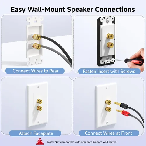 Vista 6 de Cable Matters Paquete de 2 placas de pared de alambre para altavoz, placa de pared de altavoz chapada en oro con poste de encuadernación de enchufe