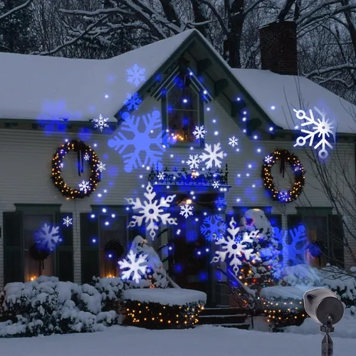 Vista 5 de Vanthylit Proyector de luces de Navidad al aire libre, proyección de copos de nieve blancos y azules en el exterior, luz LED impermeable de paisaje
